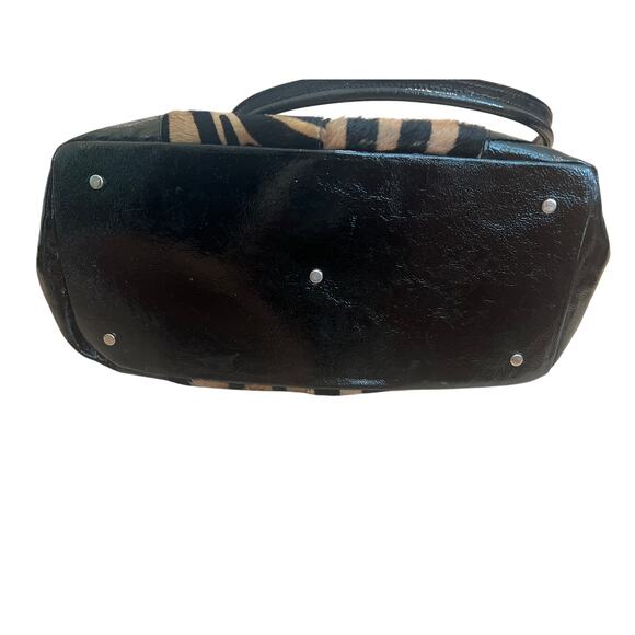 Roberta Gandolfi Leather Bag Patent Zippered Large Zebra Hair Purse Black Brown - Picture 7 of 11